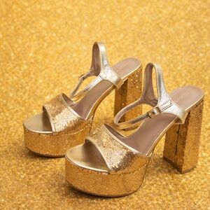 TOP Moda Glittering Gold Platform Sandals